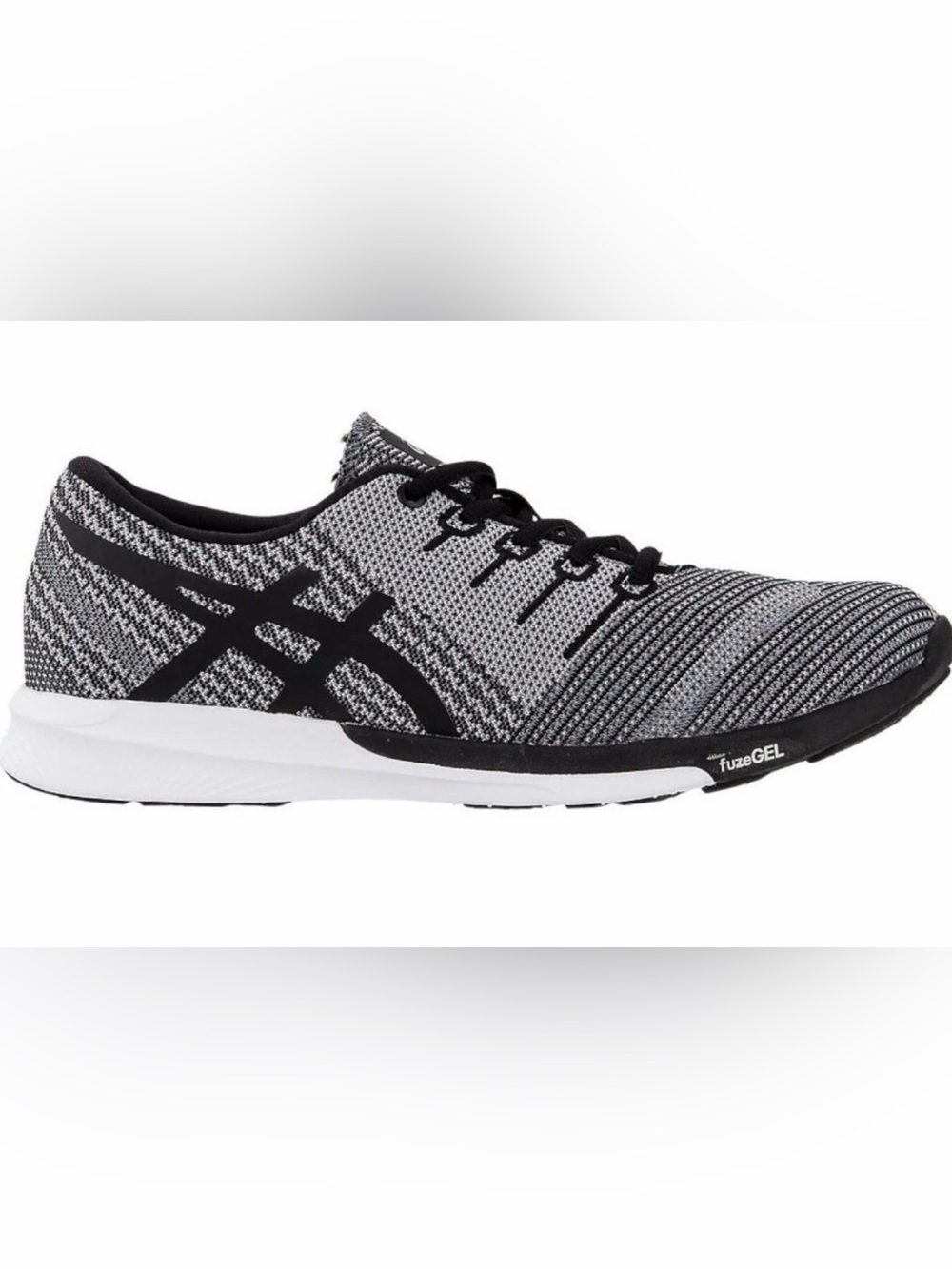 New ASICS FuzeX Knit Men's U.S. Size 11 Running Shoes Black Gray White Mesh